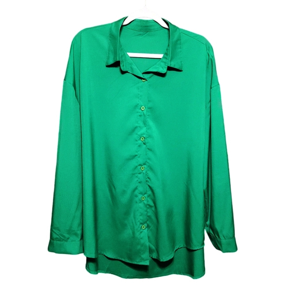 Green Button Down Long Sleeve Collar Shirt